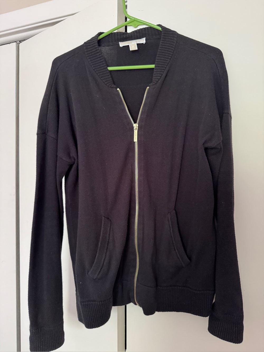 Black Zip-Front Bomber Sweater